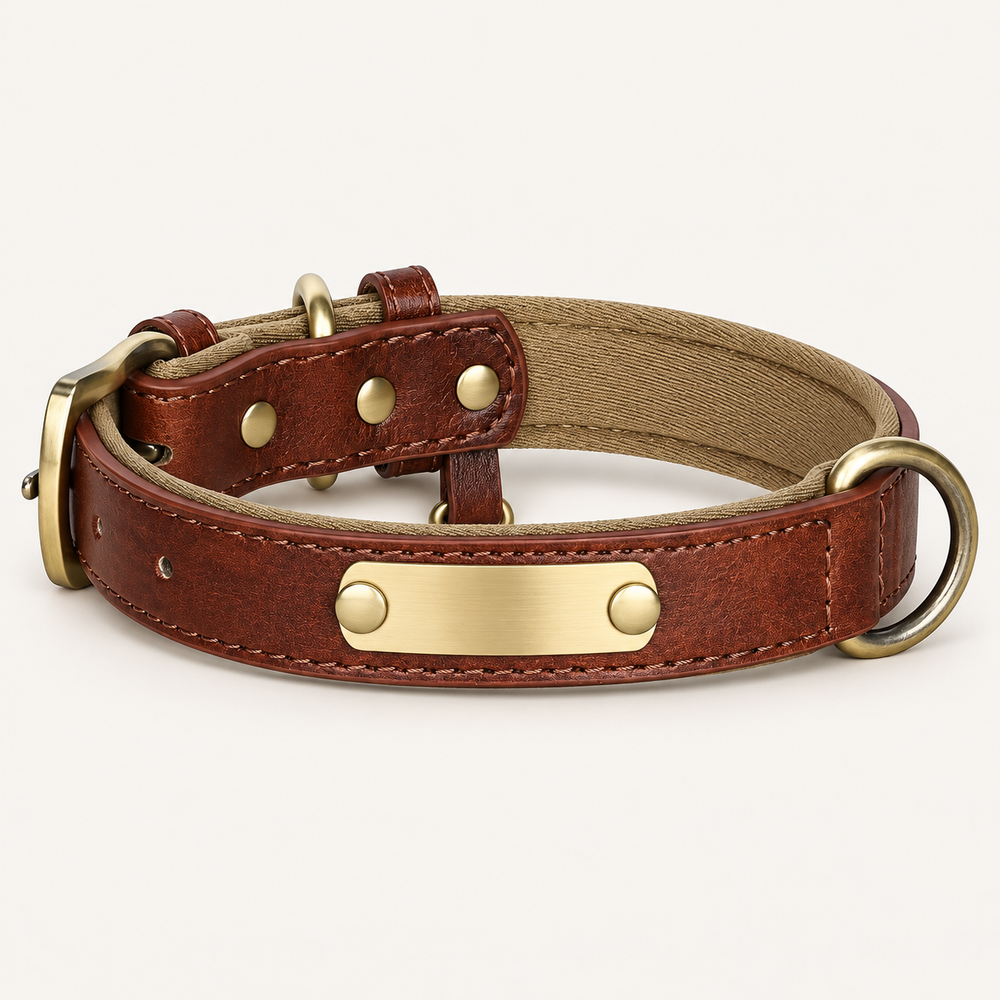 Coconut Brown personalised padded dog collar