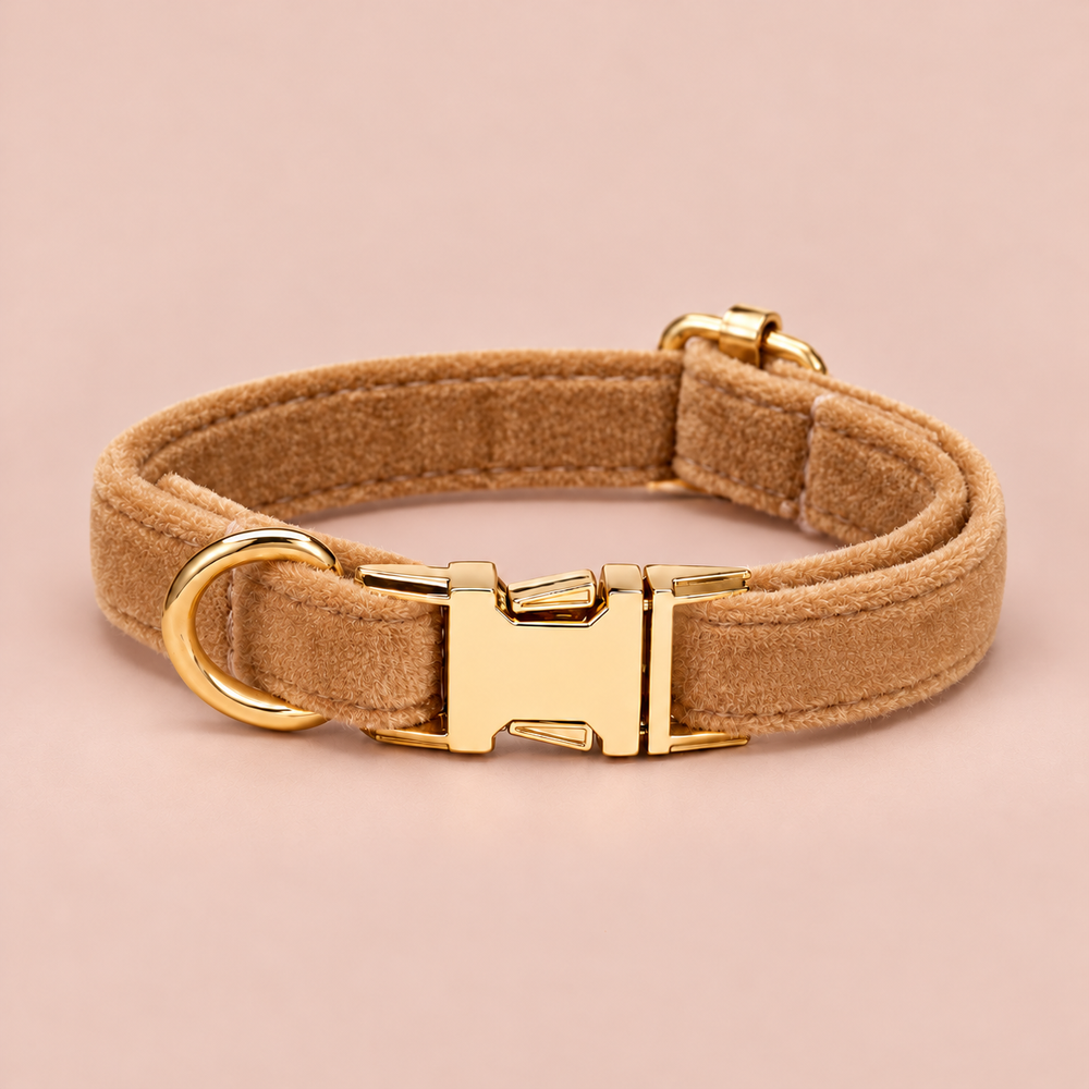 Tan personalised velvet collar without a bell