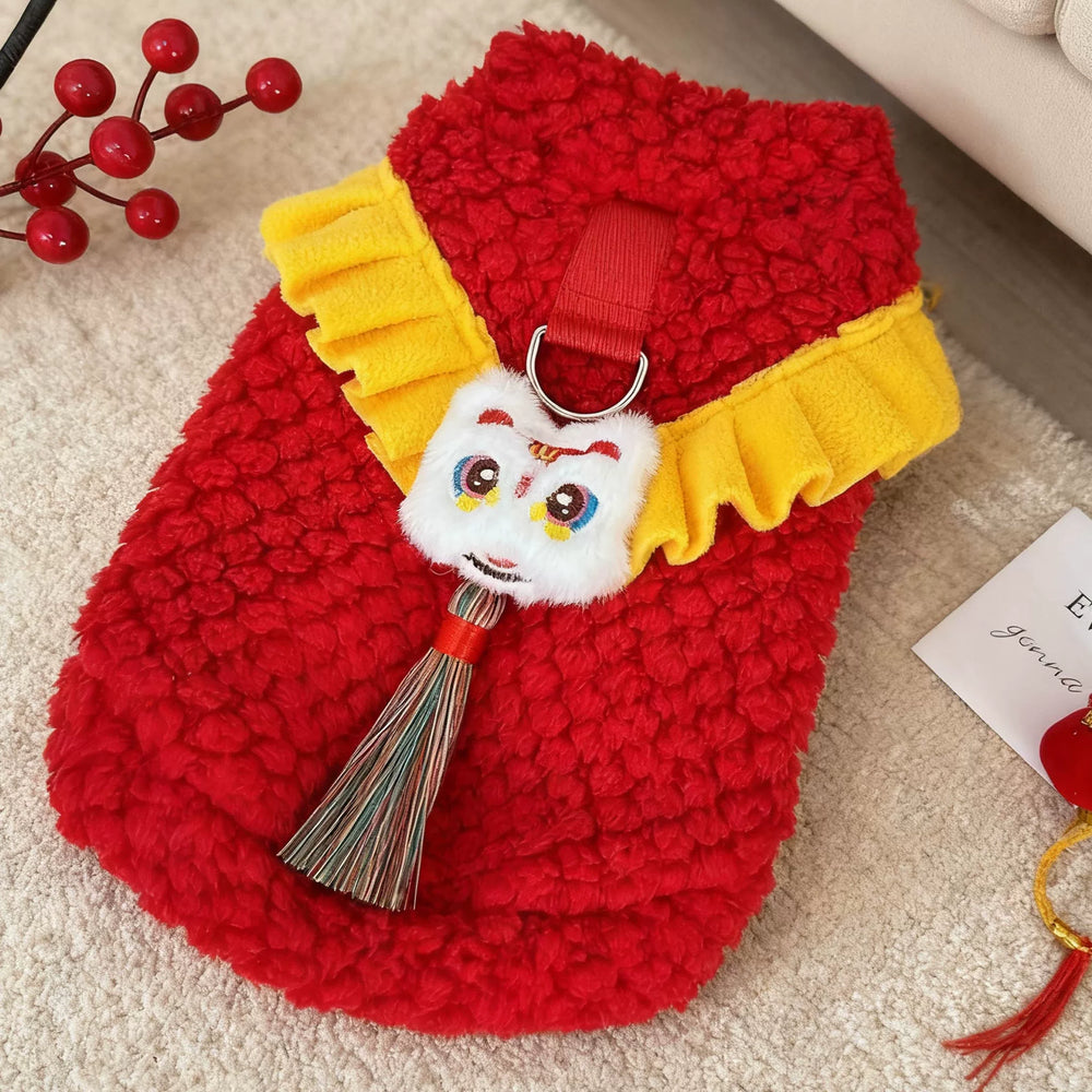 Red Lion Dance Festive Pet Vest