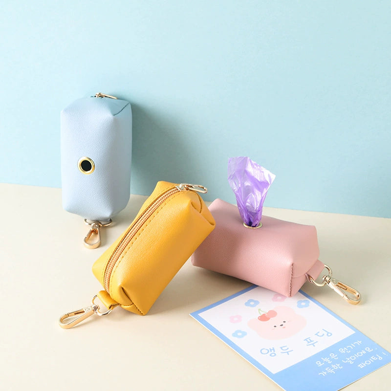 Mini PU dog poop bag holders in a selection of colours