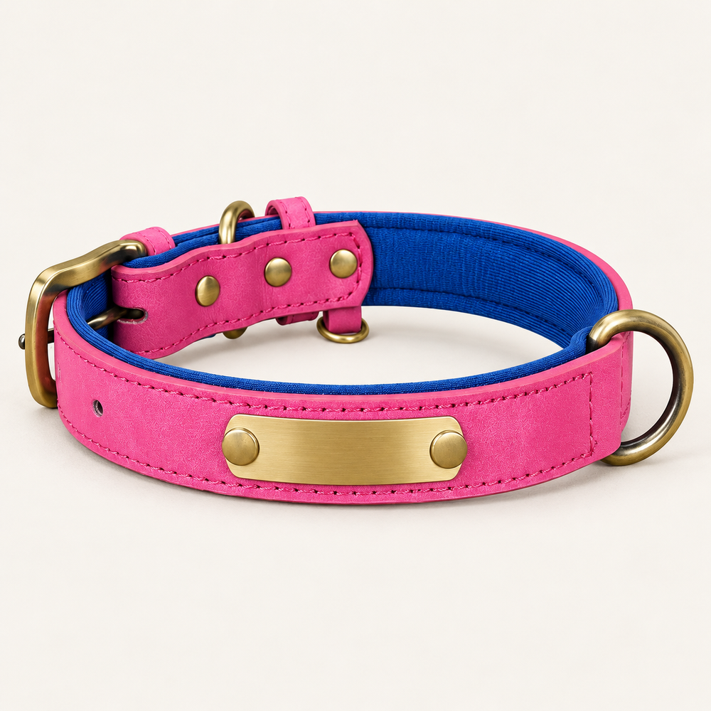 Hot Pink personalised padded dog collar
