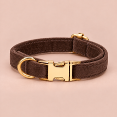 Chocolate Brown personalised velvet collar without a bell