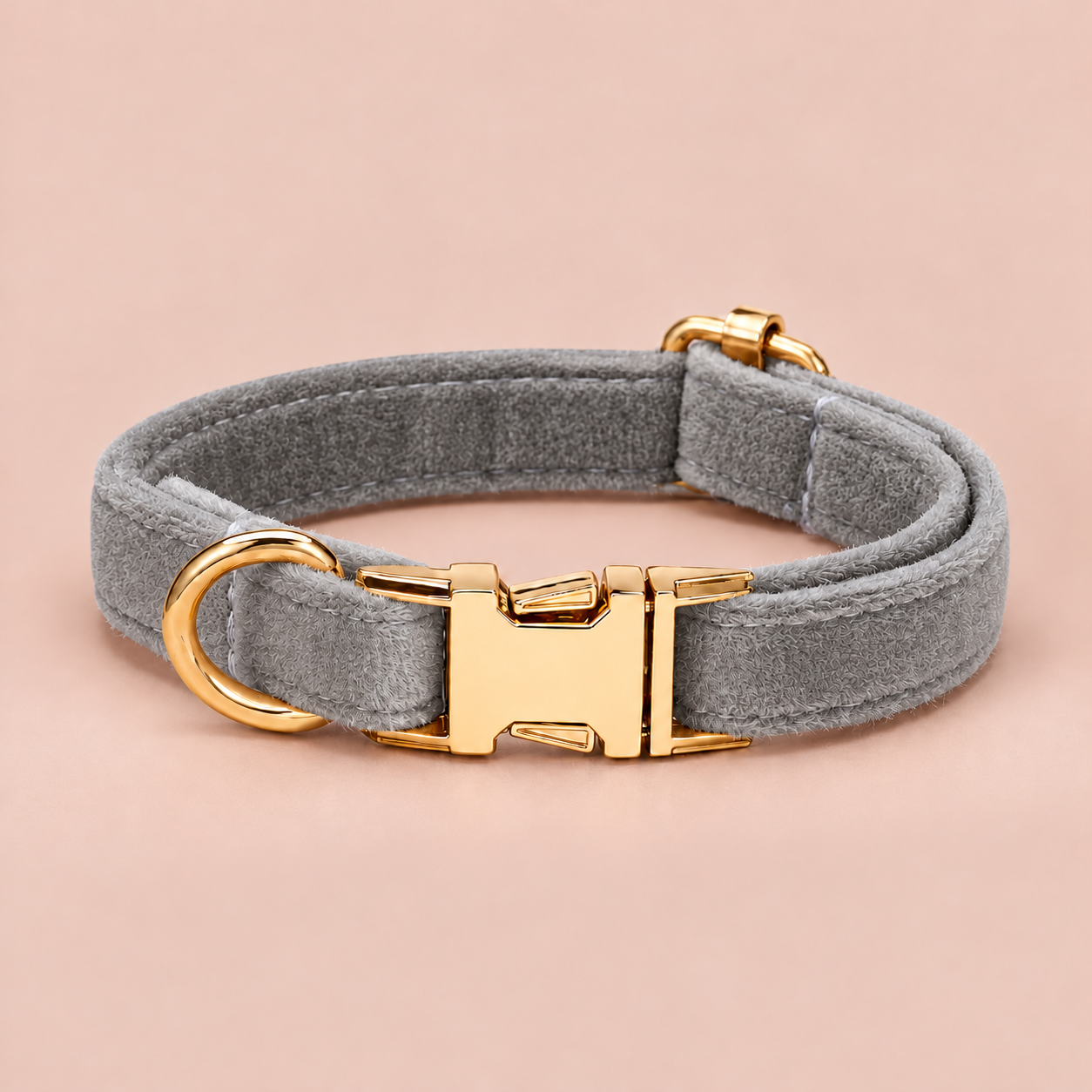 Grey personalised velvet collar without a bell