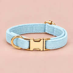 Sky Blue personalised velvet collar without a bell