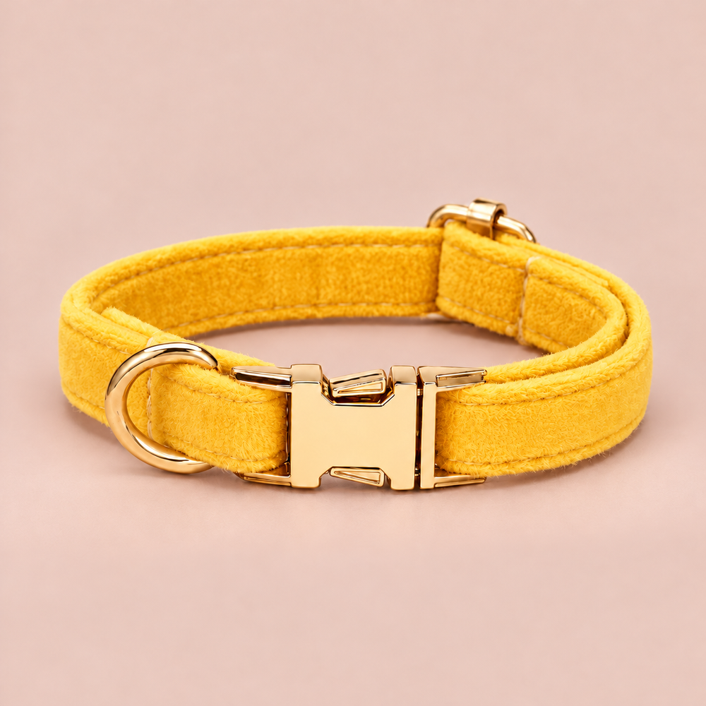 Yellow personalised velvet collar without a bell